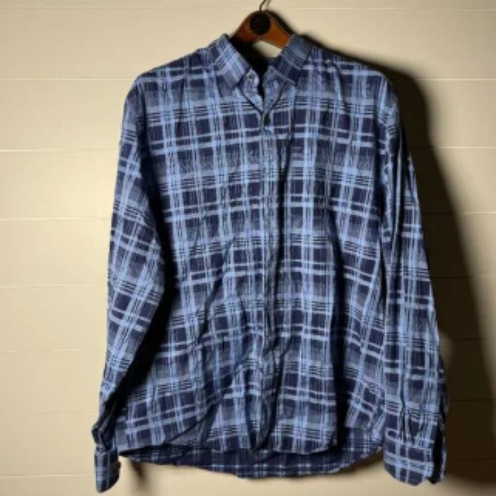 Bugatchi Midnight Plaid XXL Men's Long Sleeve Button Down Classic Fit